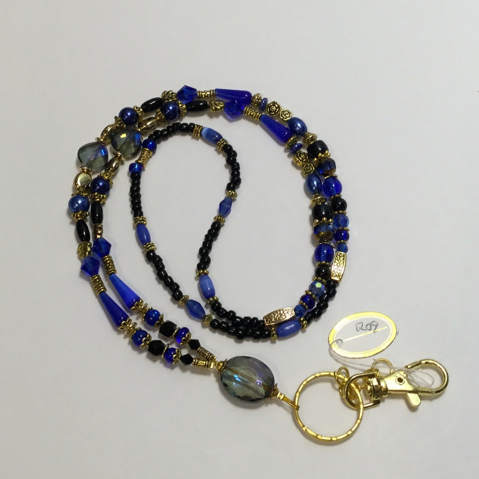 Cobalt Blue Crystal Beaded Lanyard ID Badge Holder on Tibetan - Etsy