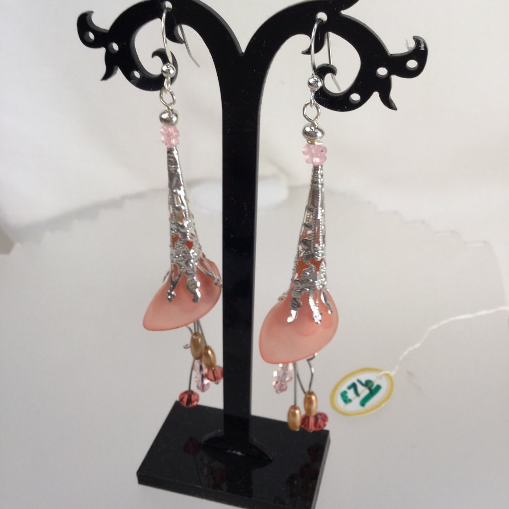 Hand Crafted by Artist Long Dangle Hand Painted Lucite Flower Earrings ...