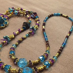 Purple & Aqua Beaded crystal Lanyard ID Badge Holder 903.