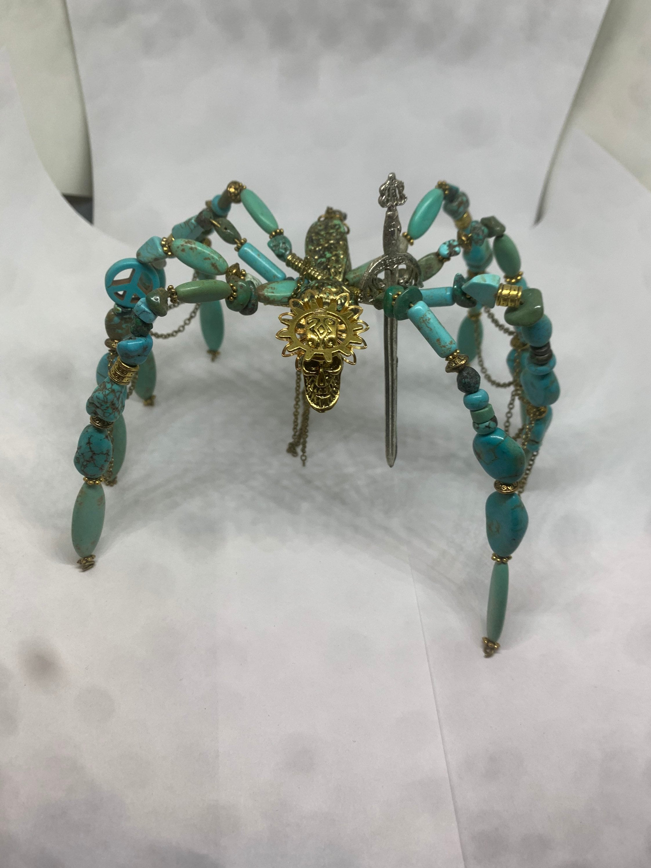 小柄　骨董 Large Turquoise & Howlite on Brass Beaded Gothic Steampunk