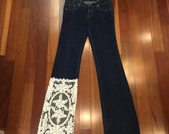 Upcycled Boho Hippie Dark indigo blue Forever 21 Signature OOAK Jeans