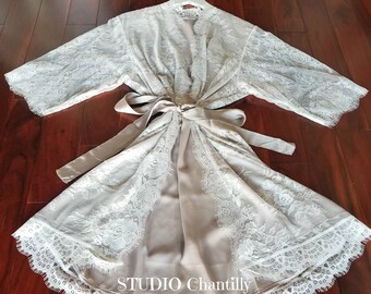 Getting Ready Robe, Lined Lace Bridal Robe, Honeymoon Robe, Wedding Night Robe, Bridal Shower Gift, Boudoir Lingerie, Lingerie Robe, Sexy