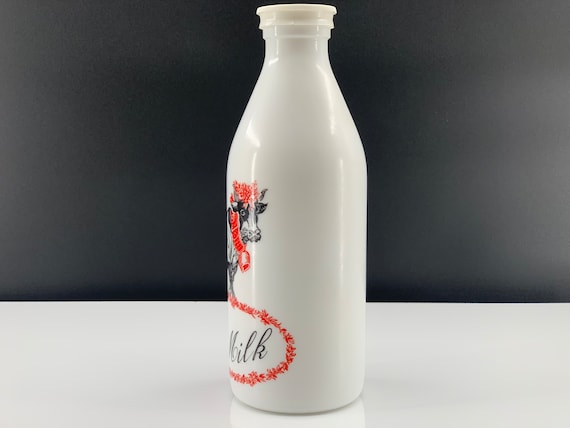 1970年代のガラス製牛乳瓶 - 牛のグラフィック、農家風装飾 - Etsy 日本