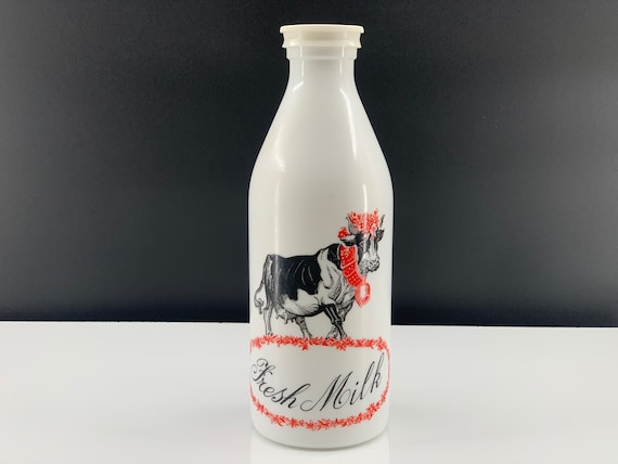 1970年代のガラス製牛乳瓶 - 牛のグラフィック、農家風装飾 - Etsy 日本
