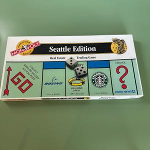 Vintage Monopoly Seattle Edition Board Game – Authorized City Edition – Rare Collectible -1997 USAopoly