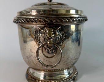 Vintage Poole Silver Co. Silverplate Ice Bucket with Lid | Lion Head Handles | Barware | Taunton Massachusetts | Vintage Display Piece
