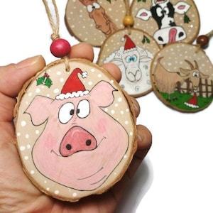 Farm Animals Ornaments Cow, Pig, Goat, Sheep Farm Decoration Funny Animals Wooden Christmas Animals Ornament Rustic Xmas Ornaments image 1