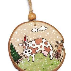 Farm Animals Ornaments Cow, Pig, Goat, Sheep Farm Decoration Funny Animals Wooden Christmas Animals Ornament Rustic Xmas Ornaments Brown Cow