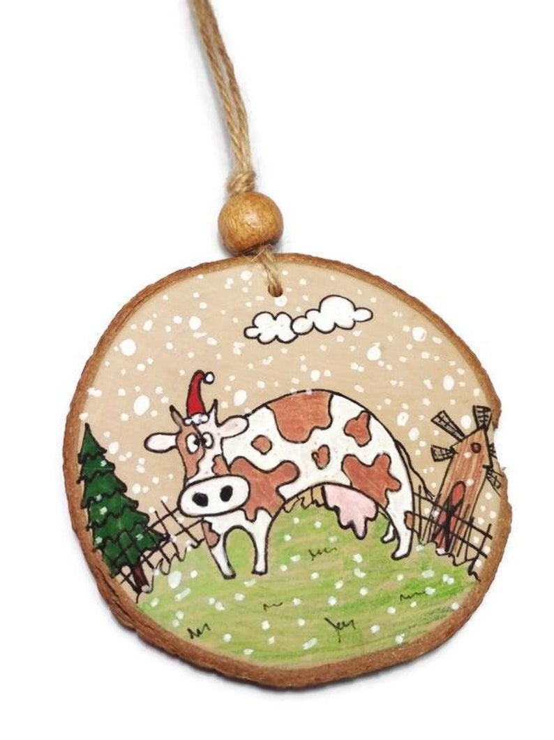 Farm Animals Ornaments Cow, Pig, Goat, Sheep Farm Decoration Funny Animals Wooden Christmas Animals Ornament Rustic Xmas Ornaments Brown Cow