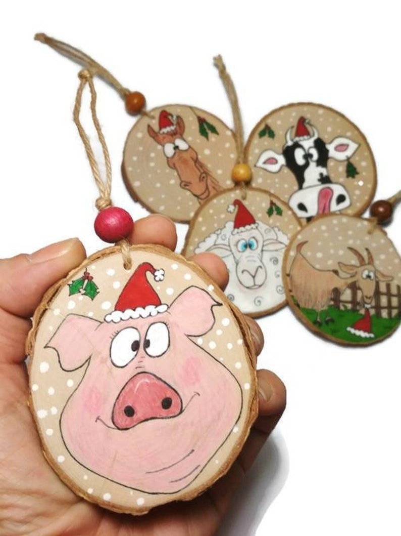 Farm Animals Ornaments Cow, Pig, Goat, Sheep Farm Decoration Funny Animals Wooden Christmas Animals Ornament Rustic Xmas Ornaments image 1