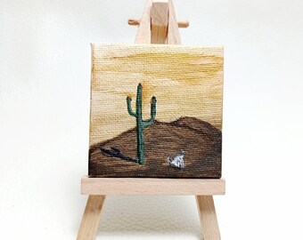 Cactus Painting - Gold and Brown Desert - Southern Scenery - Southwest Decoration - Last One Standing - Mex Theme Decoration - Wild Nature