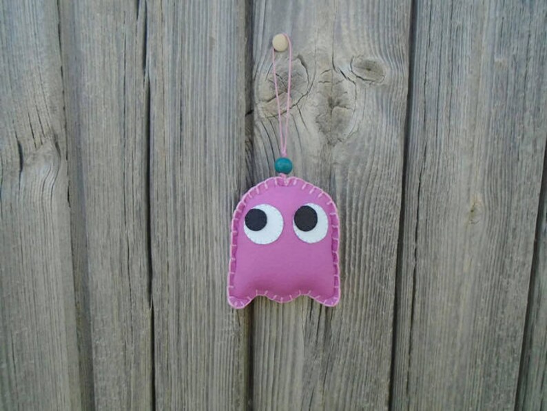 Ghost ornament, gifts for geeks, car mirror hanger, ghost charm, vintage videogame decoration, arcade, 80's cult, Blinky Pinky Inky Clyde image 7