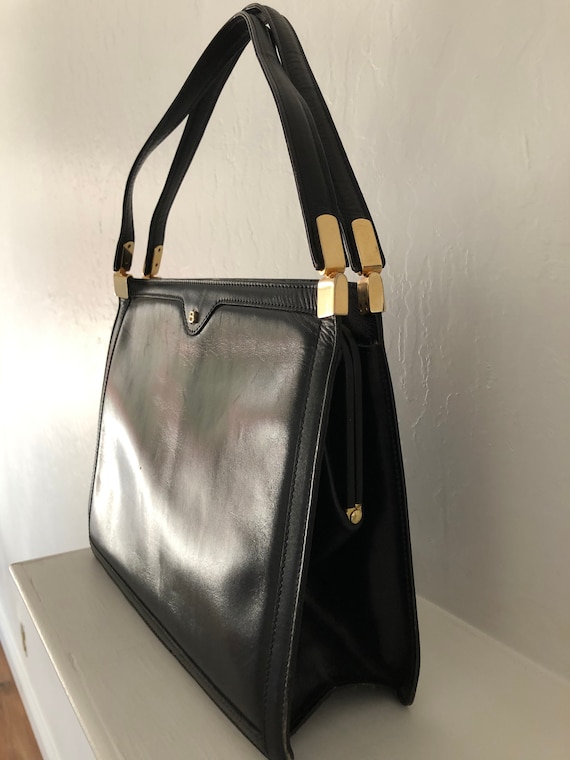 vintage Bally bag retro style black leather top ha