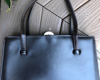 vintage leather satchel handbag Margolin bag top handle brown leather vintage bag snap closure retro handbag dual handle leather purse