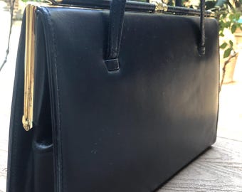 England leather vintage bag B Altman made in England top handle bag mid-century retro-style blue leather vintage England leather purse