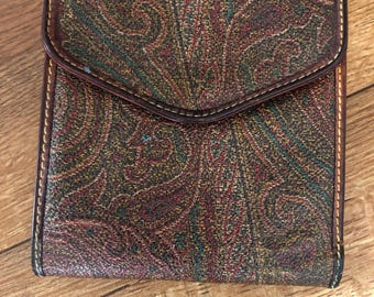 Italy Etro wallet paisley leather wallet made in Italy vintage Etro brown leather wallet credit card slots coin pouch bill hold Etro wallet