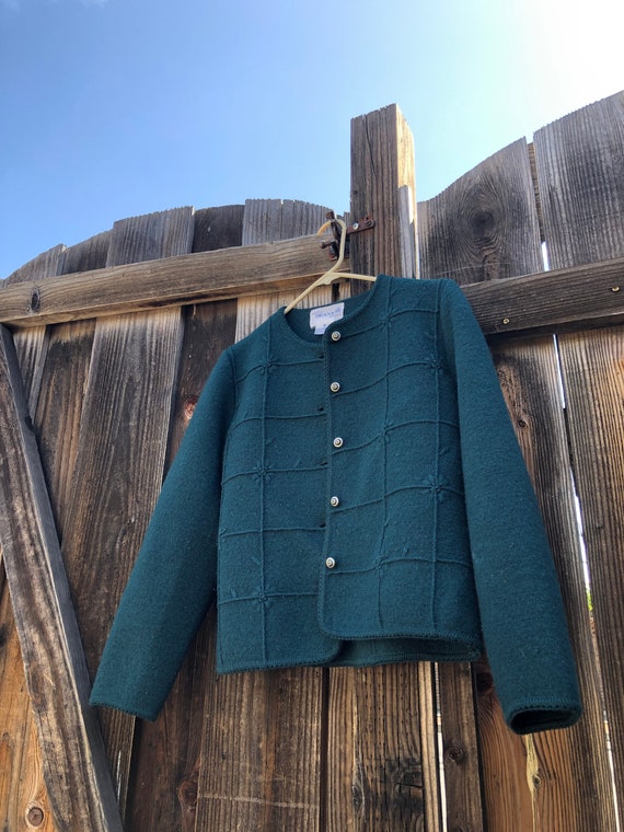 vintage wool cardigan sweater jacket green wool e… - image 5