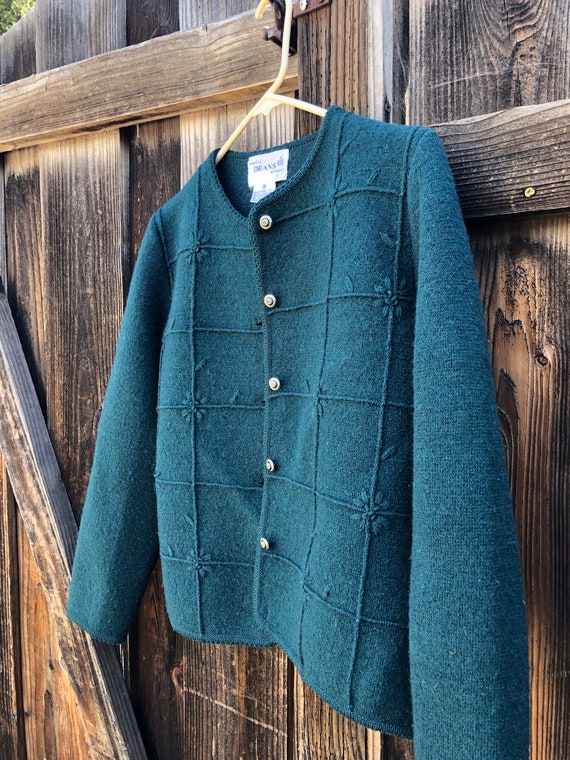 vintage wool cardigan sweater jacket green wool e… - image 4