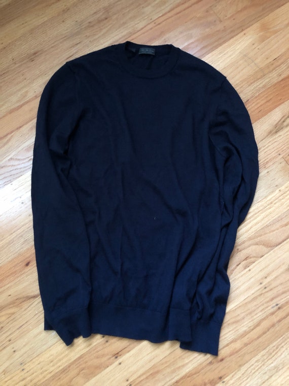 Italy cashmere sweater Saks Fifth Ave cashmere pullover sweater top navy women men made in Italy cashmere sweater top large round-neck