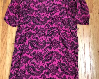 vintage silk dress Neiman Marcus vintage pink silk paisley dress round neck box dress 3/4 sleeve vintage dress Neiman Marcus silk dress