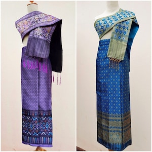 Set of Lao traditional dress, each set  including with  1 skirt and 1 sabai, Made to order