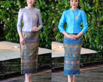 Asian dress, Lao traditional dress, Thai-lao dress,Thai dress, Lao sarong, Lao clothing, Made to order