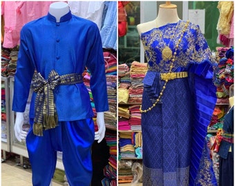 Traditional Thai dress for couple, Khmer dress, Thai wedding dress, Thai-lao dress ,Thai dress, Lao sarong, Lao clothing,