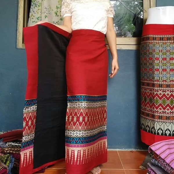 Taille libre Boho Wrap Skirt, Thai Woven Sarong, Cotton Skirt, Thai dress, Myanmar dress, Asain dress, Boho skirt
