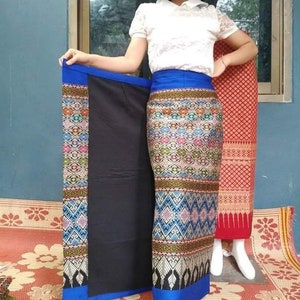 Free size Boho Wrap Skirt, Thai Woven Sarong, Cotton Skirt, Thai dress, Myanmar dress, Asain dress, Boho skirt