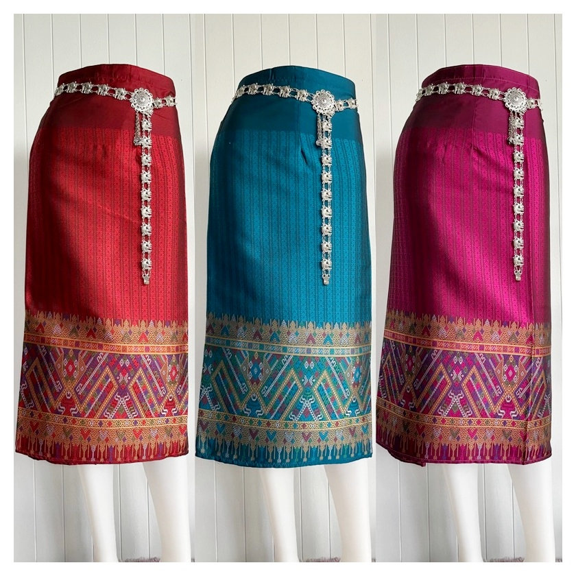 Finished traditional Lao sarong, Lao skirt, Thai sarong, Thai dress, Thai skirt, Thai wrap sarong/skirt adjustable waist size by hook