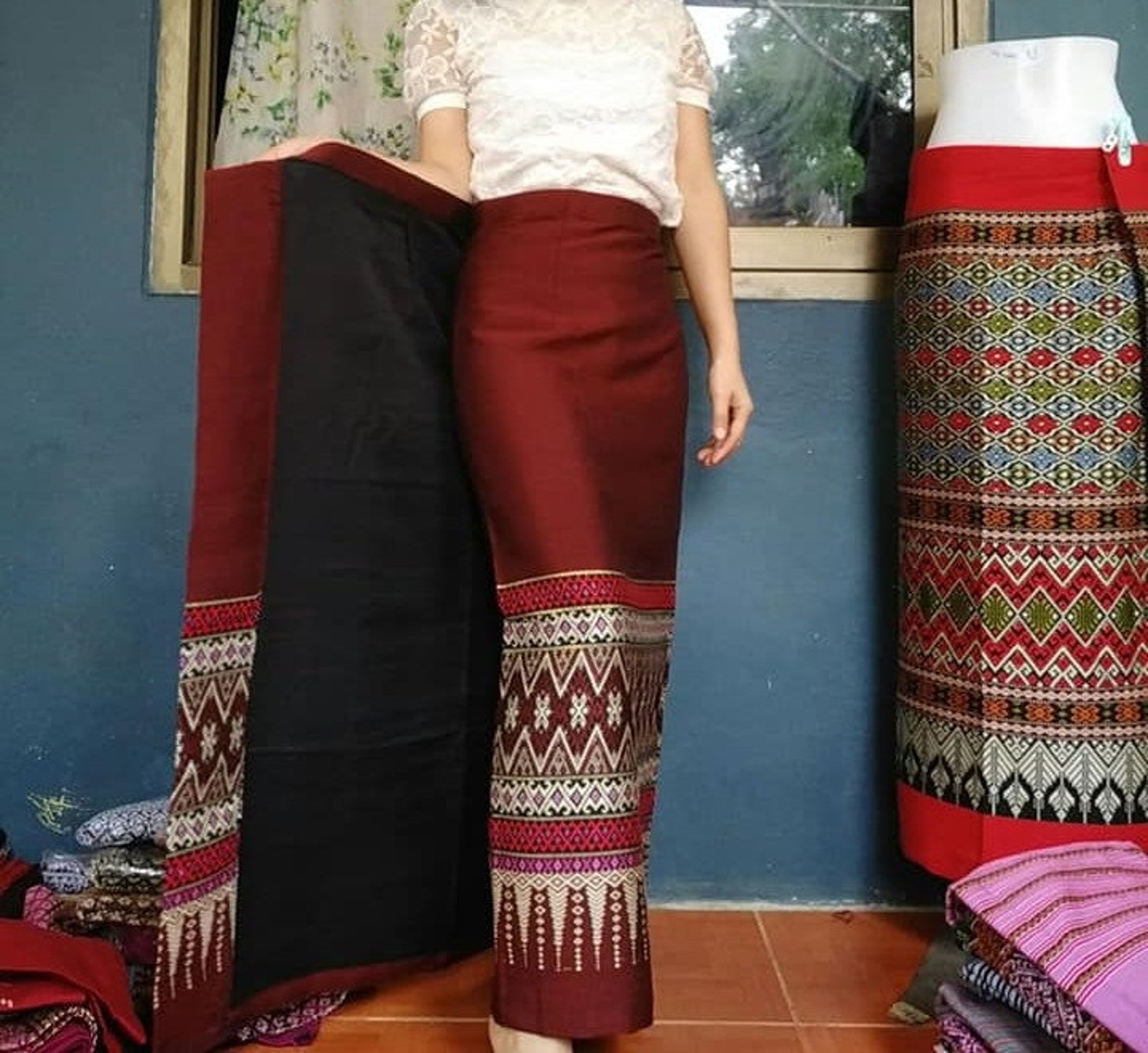 Free Size Boho Wrap Skirt Thai Woven Sarong Cotton Skirt - Etsy