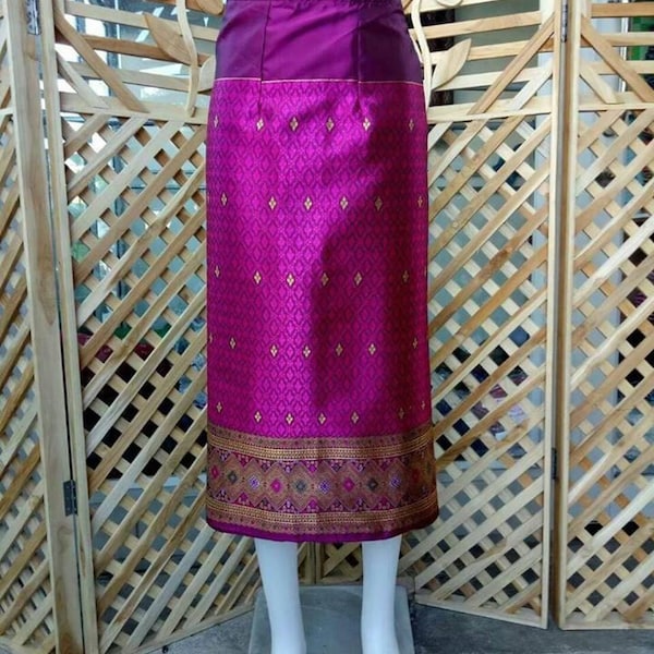 Fini sarong traditionnel lao, jupe lao, sarong thaïlandais, robe thaïlandaise, jupe thaïlandaise, paréo thaï wrap / jupe taille réglable par crochet