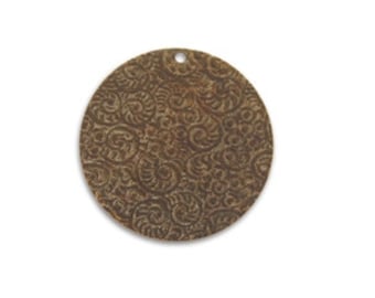 Vintaj Brass Embossed Swirls Disc, Brass Pendant Disc, Etched Disc, Brass Layering Disc