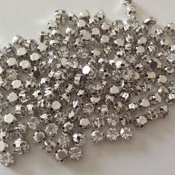 Lot de 1440 strass 3 dent a coudre de 5 mm argente,strass cristal,strass,