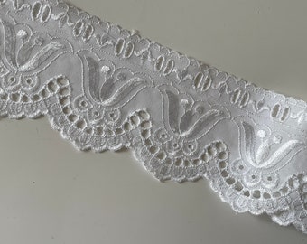 Dentelle broderie anglaise blanche avec passe ruban 7 cm largeur