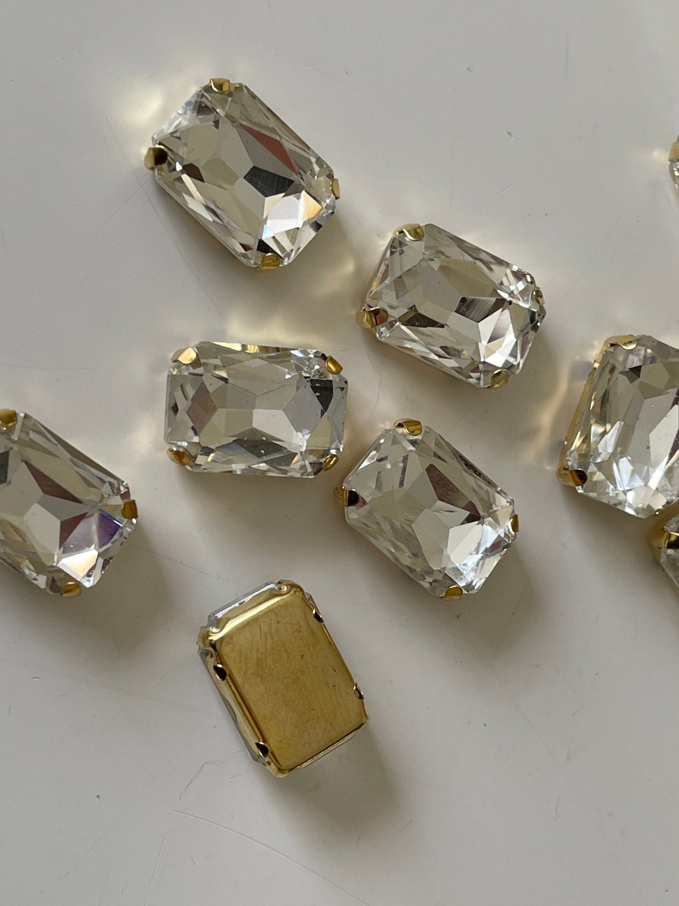 Set of 20 Sew-on Rhinestones in Rectangular Crystal Shape, 10*14