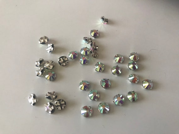 Lot of 100 Rhinestones Set to Sew on in 6 Mm Crystal AB Color 