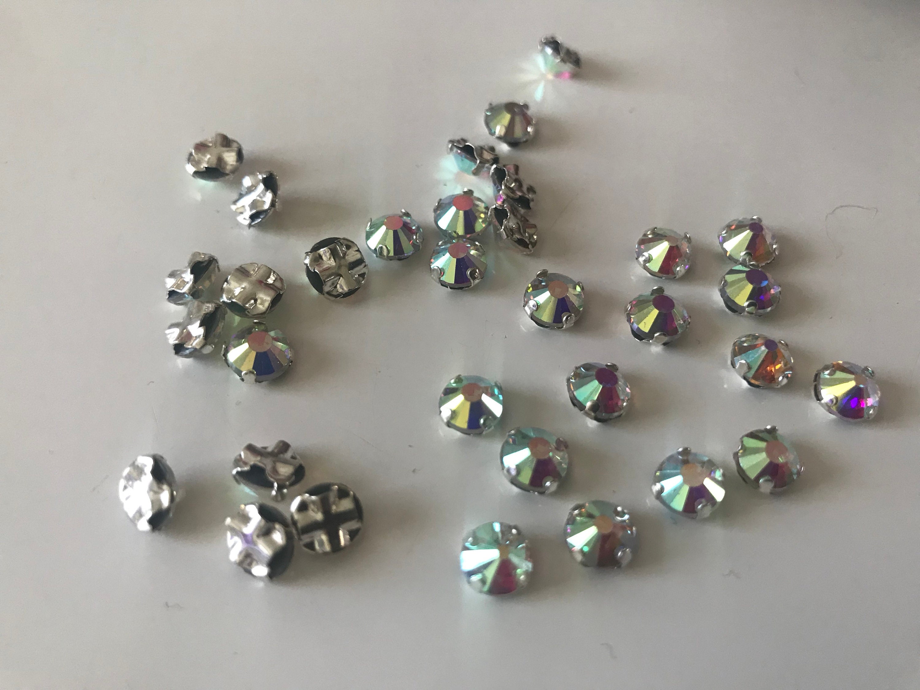 Lot of 100 Rhinestones Set to Sew on in 6 Mm Crystal AB Color 