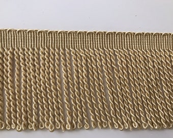 Fringe in ocher yellow braided cord, golden yellow fringe, 7 cm fringe, 10 cm fringe,