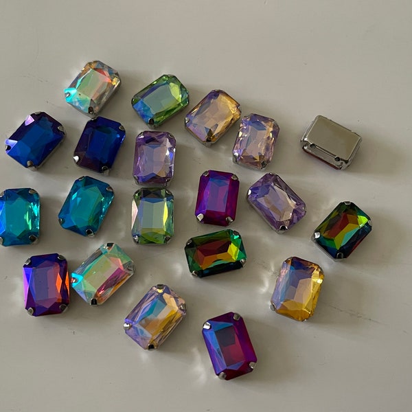 20 Strass serties a coudre en cristal rectangle 10*14 mm