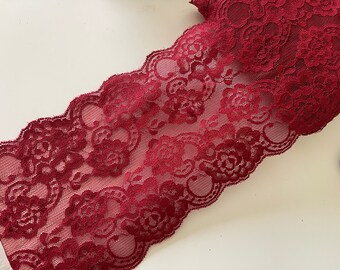 Burgundy elastane lace, 15 cm lace, elastane lace, pink lace,