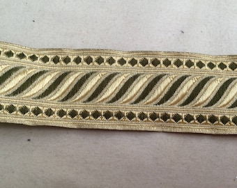 Ribbon medieval 3.5 cm khaki green and gold