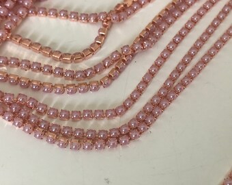 Chaine de strass en perle vieux rose  2mm