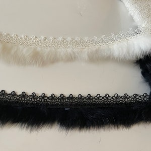 Black or beige rabbit feather 4 cm wide sewn with lace on one side