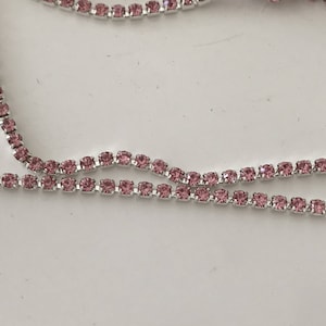 Very dense 3 mm rhinestone chain in Rose metal silver color