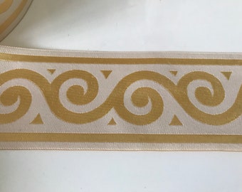 Galon medievale 7 cm ecru doré,ruban médiéval,ruban beige,