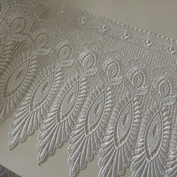 Guipure lace, curtain lace, very wide white, 33 cm wide, high quality