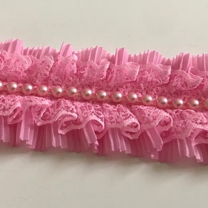 Ruban plissé de 5,5 cm en largeur avec ruban de perle cousu au milieu blanc,ruban plissé rouge,