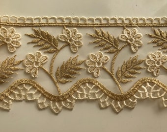 Dentelle beige doré,dentelle epi,dentelle brodé,dentelle,