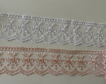 Embroidered lace in tulle white color 5 cm, fine lace,